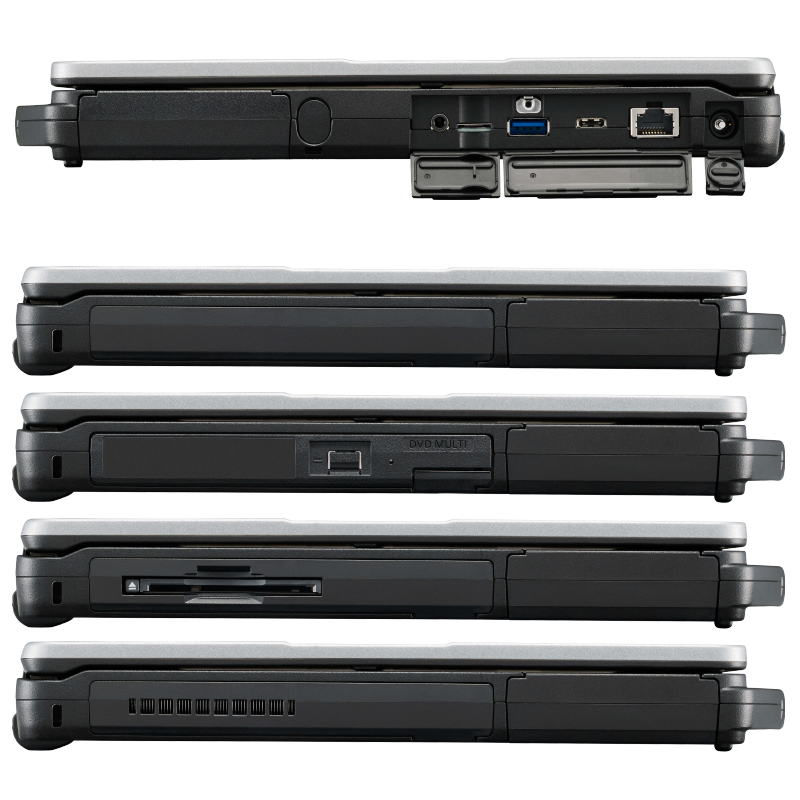 NOTEBOOTICA Toughbook FZ55-MK1 HD PC portable durci IP53 Toughbook 55 (FZ55) 14.0" - Vues de droite et de gauche (baie média modulaire)